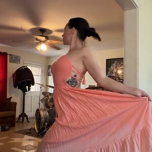 Tiare Hawaii Coral Backless Maxi Dress